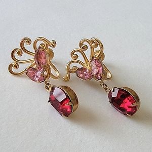 Vintage Screw Back Rhinestone Drop Earrings Gold Tone Signed Vargas